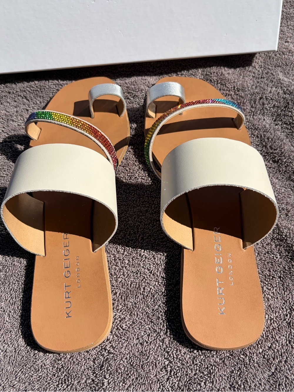 Kurt Geiger Leather Slip-On Sandals with Rainbow Crystal Straps Women’s 8.5 - Picture 6 of 14
